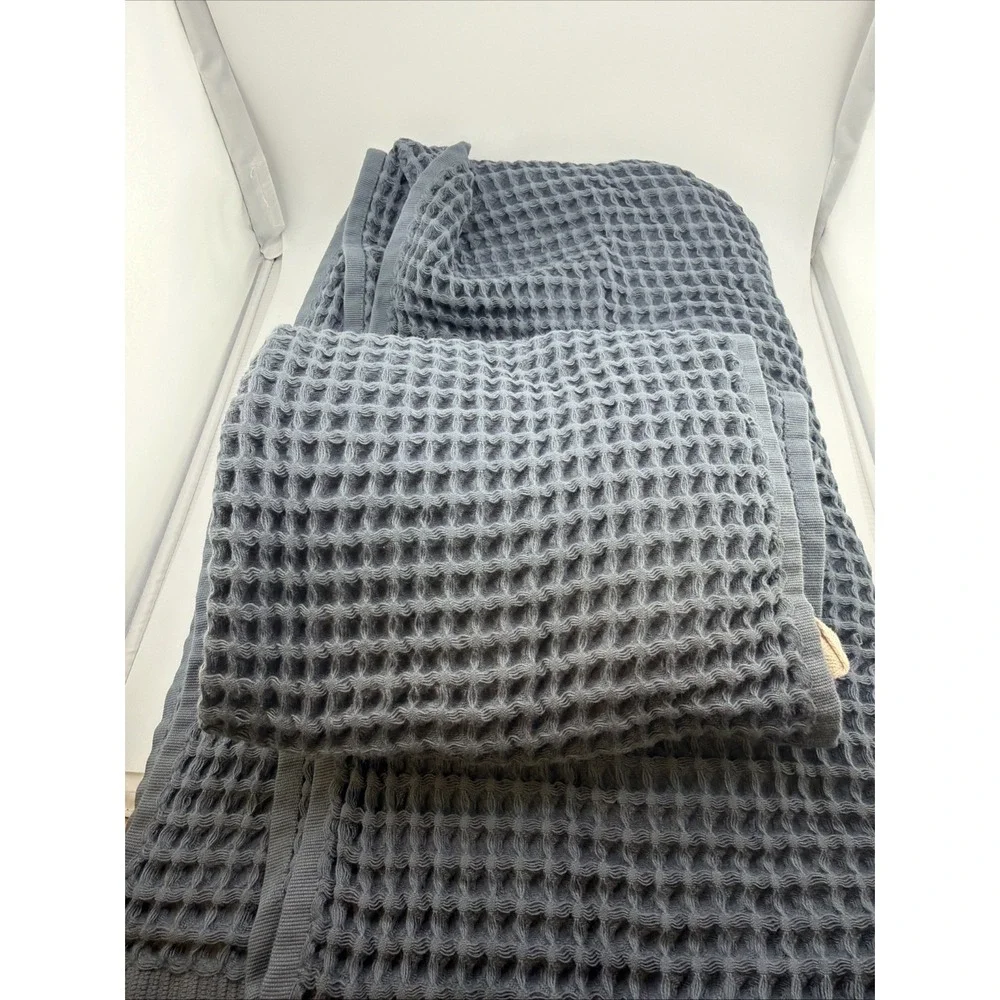 Vivamaison‎ Luxury 100% Cotton Waffle Weave  1- Bath 1-Hand Towel Set Indigo